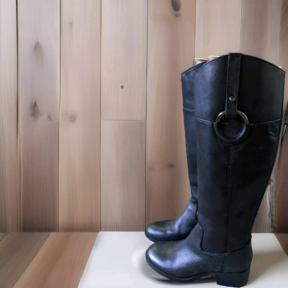 Alfani Black Leather Boots 6 Bexleyy Step N Flex Knee High Moto Riding Western